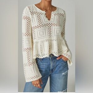 Lucky Brand Cream Crochet Peplum Blouse
